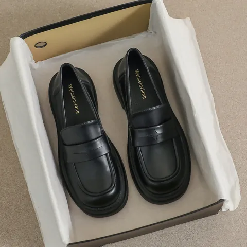Mocasines de Plataforma Estilo Británico Vintage para Mujer Tacón Grueso Cuero de Microfibra Punta Redonda Suela Blanda Zapatos