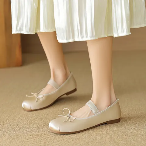 Women's Satin Mary Jane Ballet Flats Vintage Bowknot Elastic Strap Square Toe Comfort Flat Single Shoes For Daily Party