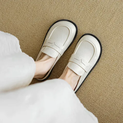 Women's Retro Loafer Mules Slip-on Flat Slippers Round Toe Backless Casual Shoes Microfiber Upper Rubber Sole Black Apricot