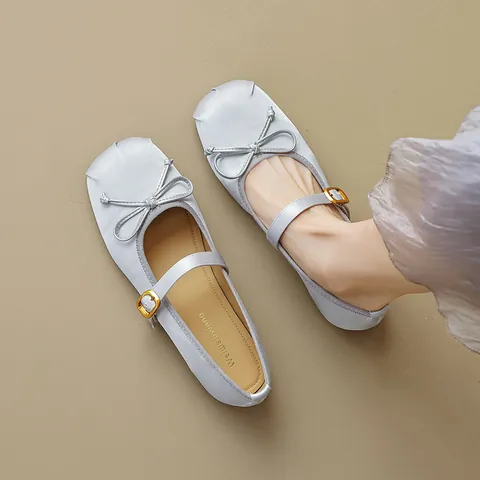 French Style Women Mary Jane Flat Shoes Bow Decoration Satin Matte Upper Square Toe Ballet Flats Comfortable Daily Walking Shoes