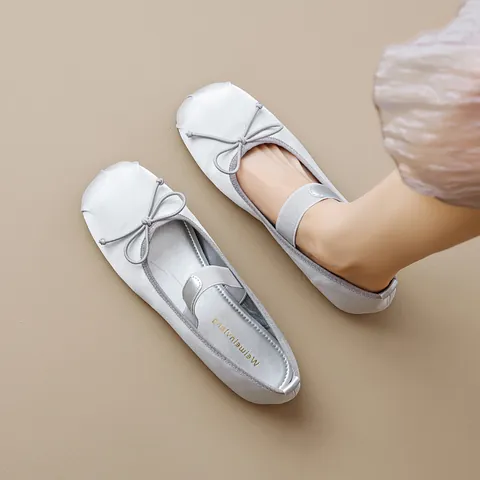 Women Elegant Satin Mary Jane Ballet Flats Soft Sole Round Toe Ballerina Shoes With Bow Decoration And Elastic Strap