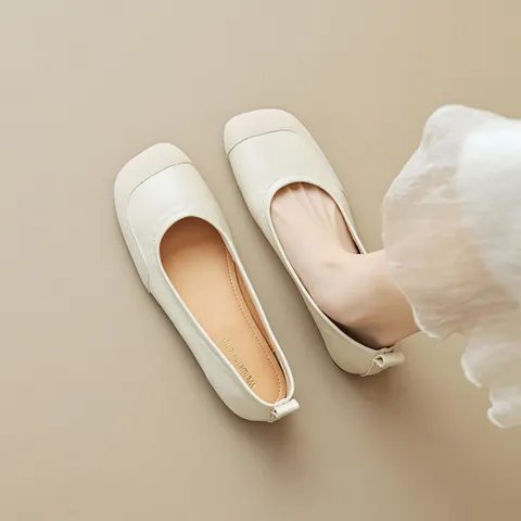 Women's Square Toe Flat Shoes Microfiber Leather Stitching Vintage Ballet Flats Slip-on Loafers Comfortable Soft Sole Footwear For Daily Use