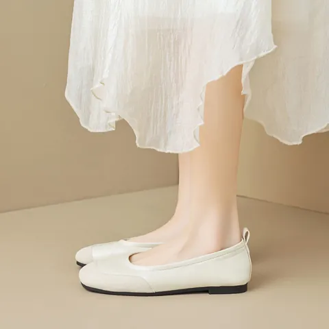 Women's Square Toe Flat Shoes Microfiber Leather Stitching Vintage Ballet Flats Slip-on Loafers Comfortable Soft Sole Footwear For Daily Use