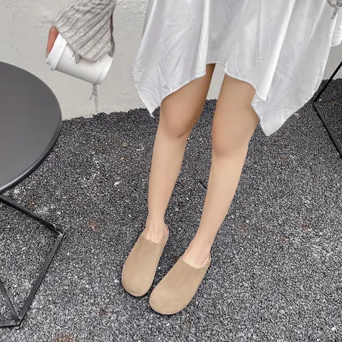 Women Genuine Leather Mules Closed Toe Thick Sole Slip On Casual Vintage Low Top Clogs For Ladies Daily Wear