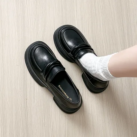 Mocasines de Plataforma para Mujer Estilo Vintage Británico Punta Redonda Suela Gruesa Sin Cordones Cuero Microfibra Zapatos Casuales