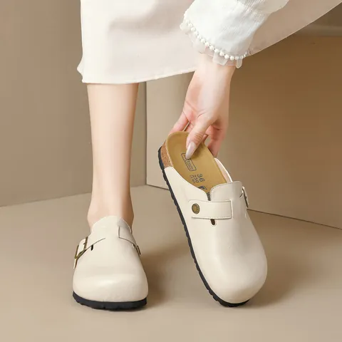Women's Round Toe Clogs Microfiber Leather Buckle Strap Platform Mules Slip On Casual Fashion Footwear Comfortable Walking Shoes