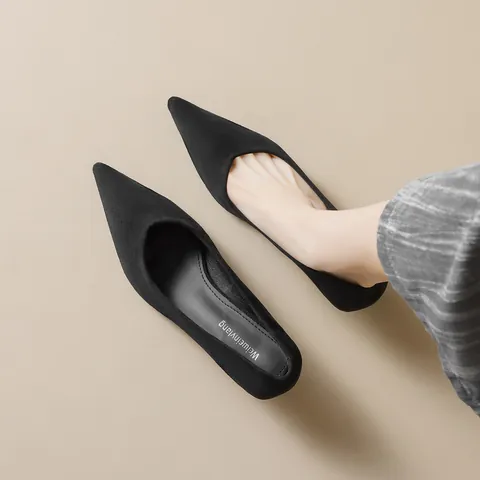 Women's Pointed Toe Kitten Heels Shallow Mouth Pumps Suede Patent Leather Look Office Work Shoes Classic Stiletto Shoes