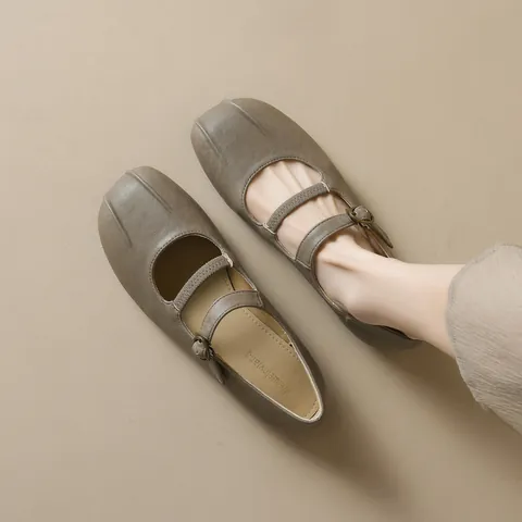 French Style Tabi Mary Jane Flats For Women Double Strap Split Toe Ballet Shoes Microfiber Leather Vintage Minimalist Walking Shoes