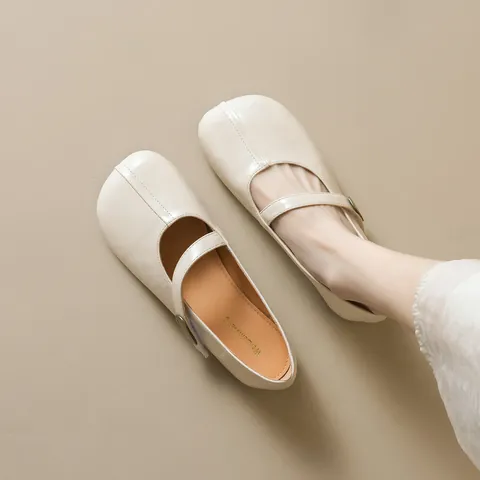 Women Vintage Mary Jane Flat Shoes Round Square Toe Microfiber Leather Buckle Strap Retro French Casual Single Shoes