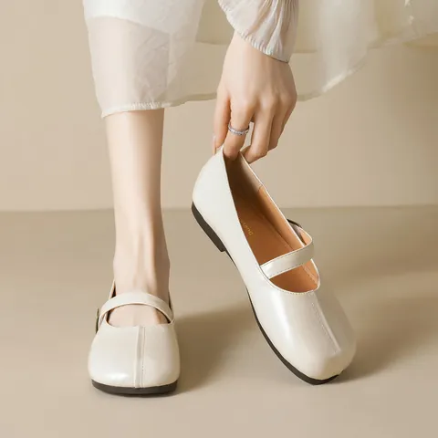 Women Vintage Mary Jane Flat Shoes Round Square Toe Microfiber Leather Buckle Strap Retro French Casual Single Shoes