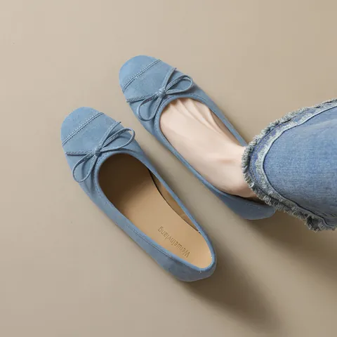 French Style Women's Ballet Flats With Bow Round Toe Suede Soft Sole Low Cut Casual Slip On Shoes For Women Daily Wear