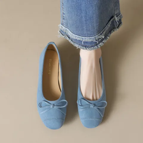 French Style Women's Ballet Flats With Bow Round Toe Suede Soft Sole Low Cut Casual Slip On Shoes For Women Daily Wear
