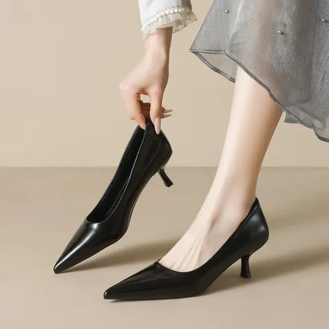 Elegant Women Pointed Toe Stiletto High Heels Microfiber Leather Shallow Mouth Pumps Professional Office Work Dress Shoes