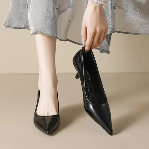 Elegant Women Pointed Toe Stiletto High Heels Microfiber Leather Shallow Mouth Pumps Professional Office Work Dress Shoes