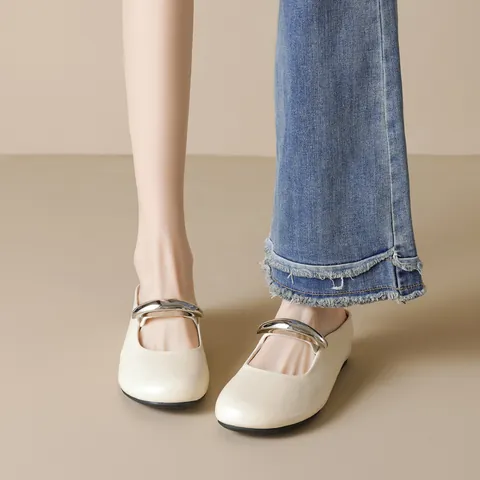 Women Round Toe Mary Jane Mules Metallic Silver Apricot PU Leather Height Increasing Platform Casual Flat Slippers Shoes