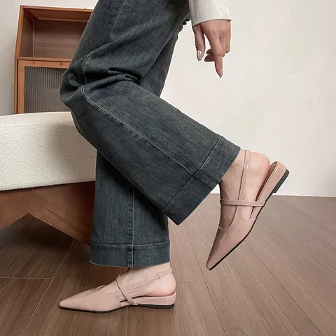 Women Elegant Pointed Toe Flat Slingback Shoes Patent Leather Thin Strap Mary Jane Flats Casual Office Daily Wear Sandals