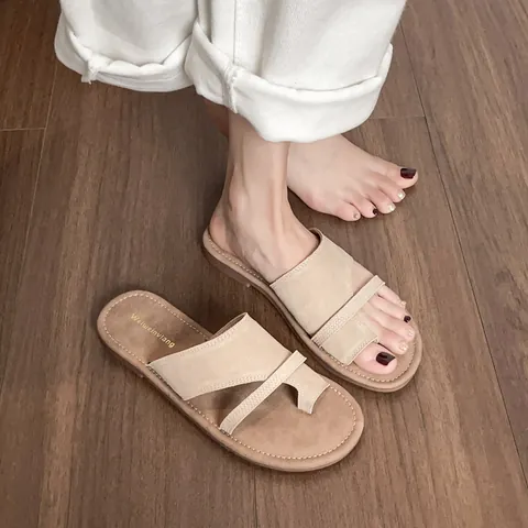 Women Casual Genuine Leather Flat Thong Sandals Cross Strap Toe Ring Summer Beach Slides Comfortable Slipper Shoes