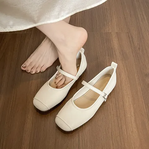 Women Vintage French Mary Jane Flats Microfiber Leather Soft Sole Round Toe Casual Shoes With Metal Buckle Elegant Ballet Flats