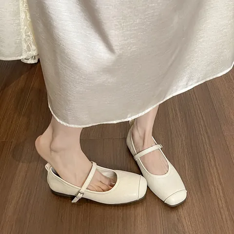 Women Vintage French Mary Jane Flats Microfiber Leather Soft Sole Round Toe Casual Shoes With Metal Buckle Elegant Ballet Flats