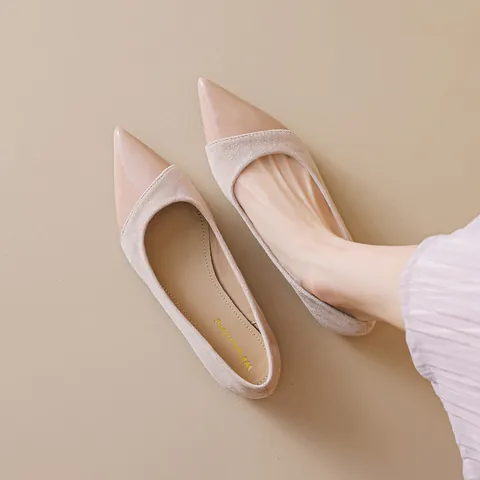 French Elegant Women Pointed Toe Flat Shoes Microfiber Leather Patchwork Ballet Flats Comfortable Daily Slip On Footwear