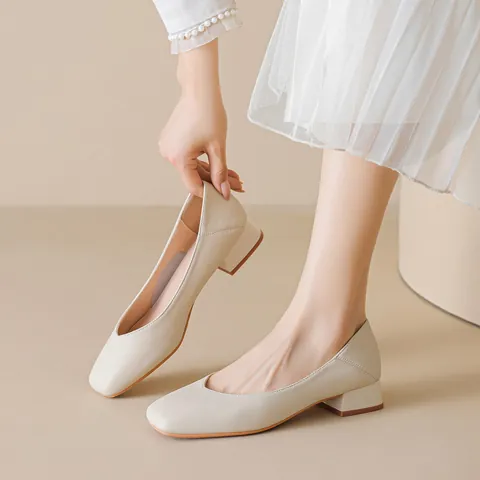 French Vintage Square Toe Block Heel Pumps For Women Microfiber Leather Shallow Mouth Mid Heel Casual Granny Shoes Elegant Office Single Shoes