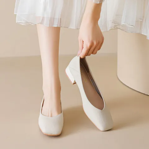 French Vintage Square Toe Block Heel Pumps For Women Microfiber Leather Shallow Mouth Mid Heel Casual Granny Shoes Elegant Office Single Shoes