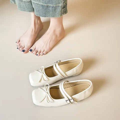 French Style Mary Jane Shoes For Women Retro Bowknot Double Straps Microfiber Leather Hidden Wedge Heel Elegant Daily Office Single Shoes