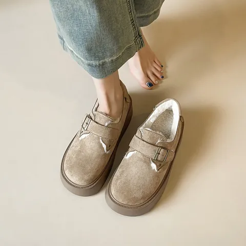 Women's Winter Suede Birkenstock Clogs Warm Faux Shearling Lined Platform Mules With Buckle Strap Thick Sole Slip-On Thermal Shoes