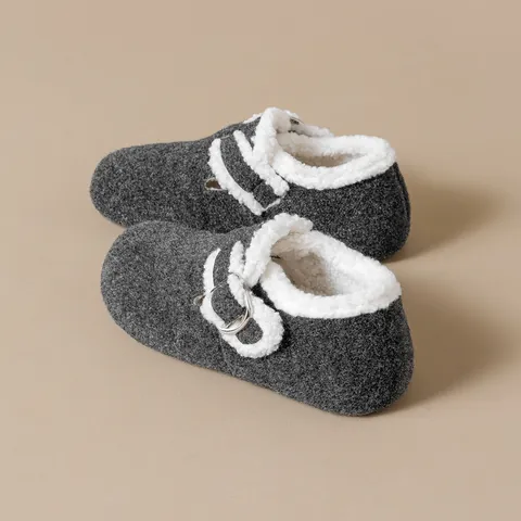 Women Woolen Birkenstock Style Shoes Winter Warm Faux Lamb Wool Lining Buckle Casual Internal Heightening Cotton Shoes Footwear