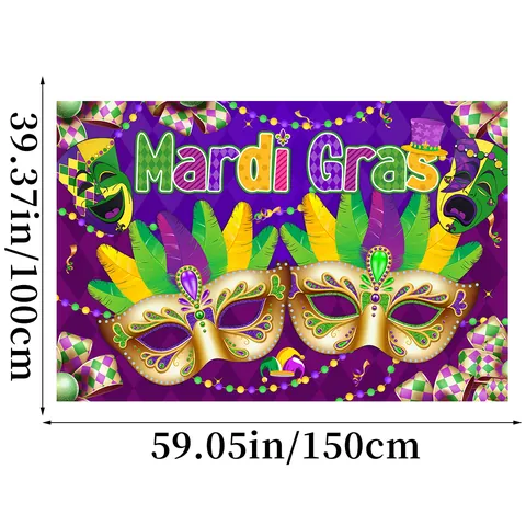 Sfondo per Festa di Carnevale Mardi Gras Decorazione Carnevale Brasile Maschera Piuma Viola Oro Banner in Poliestere