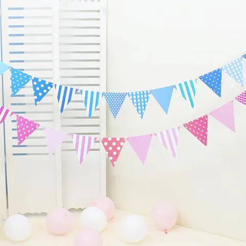 Minimalist Paper Triangle Flag Bunting Banner Plaid Stripe Polka Dot Garland For Birthday Party Wedding Nursery Decor