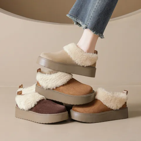 Women's Platform Snow Boots Warm Thick Plush Lined Winter Boots Faux Suede Short Booties Comfortable Outdoor Casual Footwear