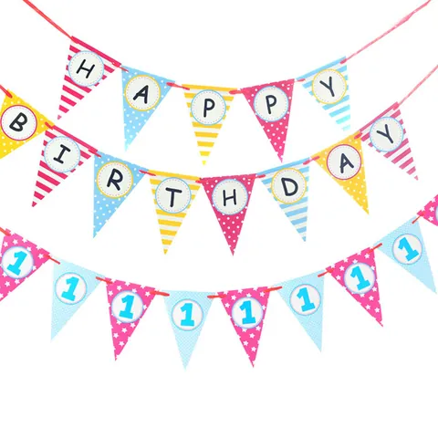 Banderines de Papel Happy Birthday Guirnalda Triángulo Letras Lunares Rayas para Decoraciones de Fiesta de Cumpleaños