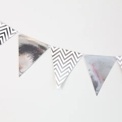 Metallic Wave Pattern Paper Bunting Banner Triangle Pennant Garland For Birthday Wedding Party Home Decoration