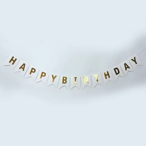 Gold Foil Happy Birthday Banner Swallowtail Paper Bunting Garland For Birthday Wedding Party Decorations Home Ornament