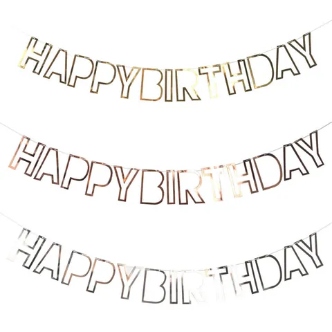 Happy Birthday Banner Mirror Sequin Paper Bunting Hanging Garland For Kids Adults Birthday Party Decorations Gold Silver Rose Gold