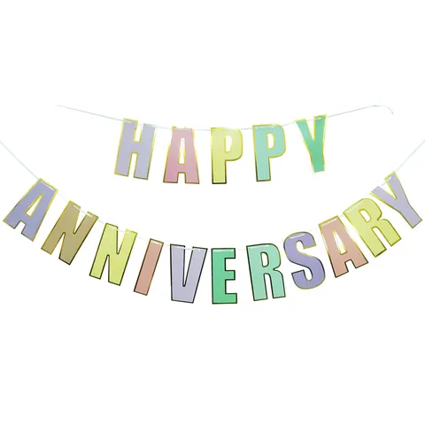 Pancarta Happy Anniversary Color Macaron Estampado Oro Papel Banderín Para Boda Aniversario Celebración Fiesta Decoración