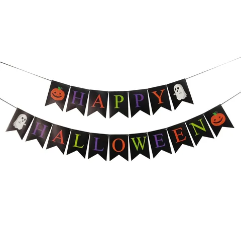 Pancarta de Papel Happy Halloween Guirnalda de Cola de Golondrina Con Calabaza Fantasma Para Decoración de Fiesta de Halloween Hogar Jardín de Infancia