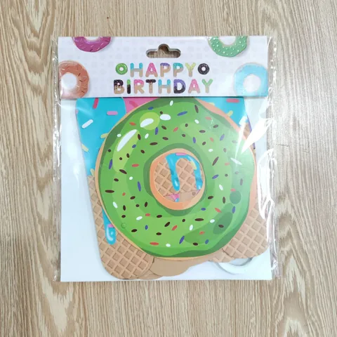 Donut Theme Happy Birthday Banner Cake Toppers Set Paper Sweet Party Decorations For Kids Birthday Party Supplies