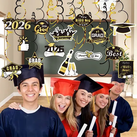 Decorazioni per Festa di Laurea Pendagli a Spirale Nero Oro Cartone Tocco Diploma Scuola Aula Cerimonia Forniture