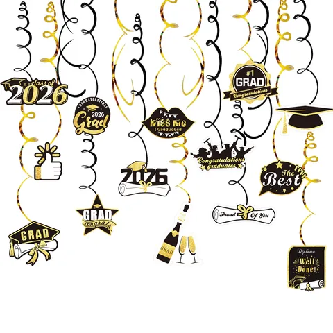 Decorazioni per Festa di Laurea Pendagli a Spirale Nero Oro Cartone Tocco Diploma Scuola Aula Cerimonia Forniture