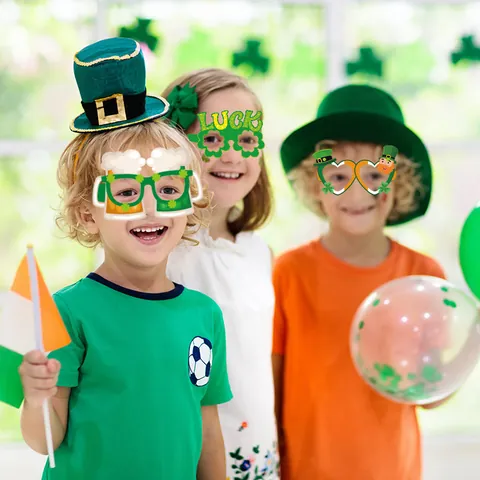 St Patrick's Day Party Glasses Paper Photo Booth Props Shamrock Beer Mug Leprechaun Hat For Festive Celebration Kids Adults Accessories