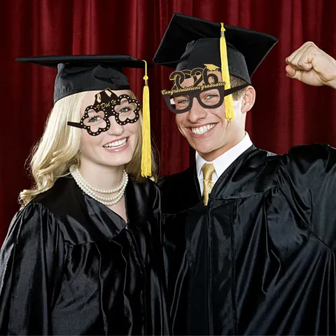 Class Of 2026 Graduation Party Paper Glasses Glitter Gold Blue Photo Booth Props Celebration Prom Decoration Party Wear