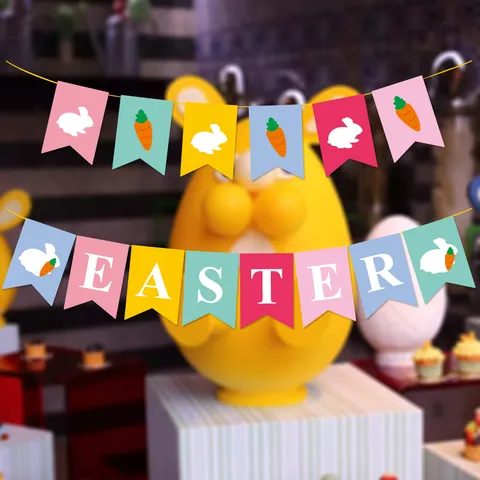 Easter Banner Bunny Carrot Pattern Happy Easter Letter Garland For Party Decoration Cartoon Holiday Celebration Supplies