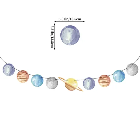 Astronaut Theme First Trip Around The Sun Birthday Party Decoration Banner Watercolor Planet Cake Topper Hanging Ornaments
