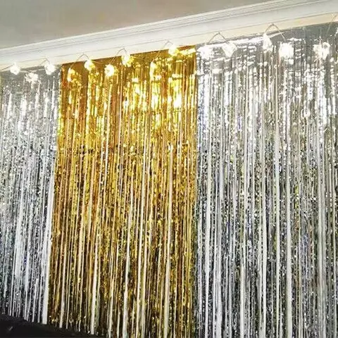 2m Metallic Foil Fringe Curtain Tassel Rain Silk Backdrop For Birthday Party Wedding Event Room Decoration Wall Decor