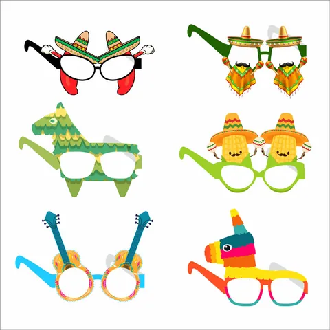 Mexican Fiesta Party Glasses Paper Photo Booth Props For Cinco De Mayo Sombrero Cactus Chili Pinata Decorative Eyewear