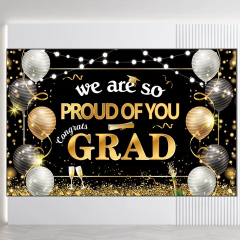 Afstuderen Feest Achtergrond Banner Gefeliciteerd Grad Klasse Van 2023 2024 Decoraties Voor School Feestartikelen Afstudeerceremonie Fotografie Achtergrond Polyester Stof
