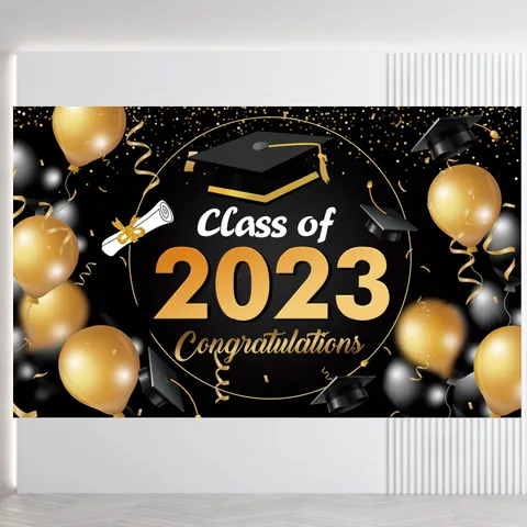 Afstuderen Feest Achtergrond Banner Gefeliciteerd Grad Klasse Van 2023 2024 Decoraties Voor School Feestartikelen Afstudeerceremonie Fotografie Achtergrond Polyester Stof
