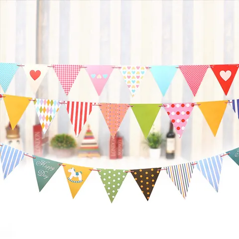 Colorful Paper Triangular Bunting Heart Polka Dot Garland Banner For Children Birthday Party Decoration Nursery Room Decor
